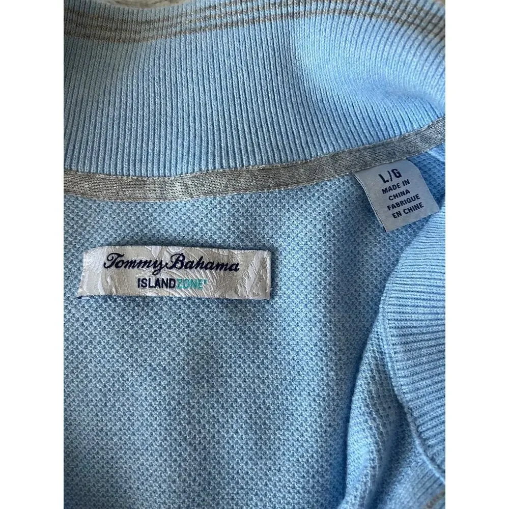 Tommy Bahama IslandZone Men's L Blue Coolmax Cotton Quarter Zip Sweater Preppy